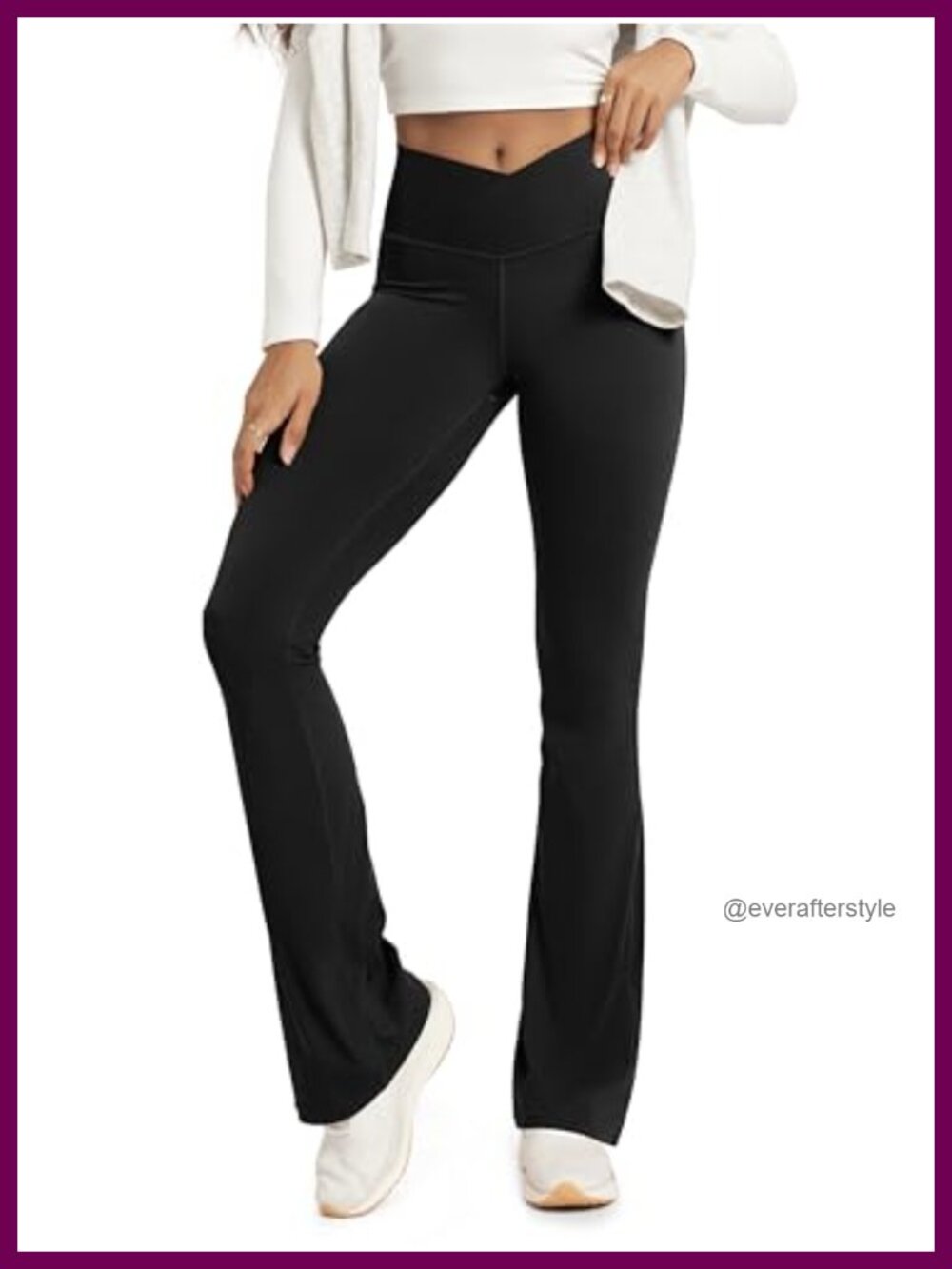 Crossover Flare Leggings Wide Leg Bootcut Yoga Pants with Back Pocket